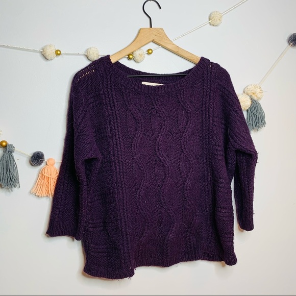 LOFT cable knit deep purple wool blend sweater - Picture 7 of 9